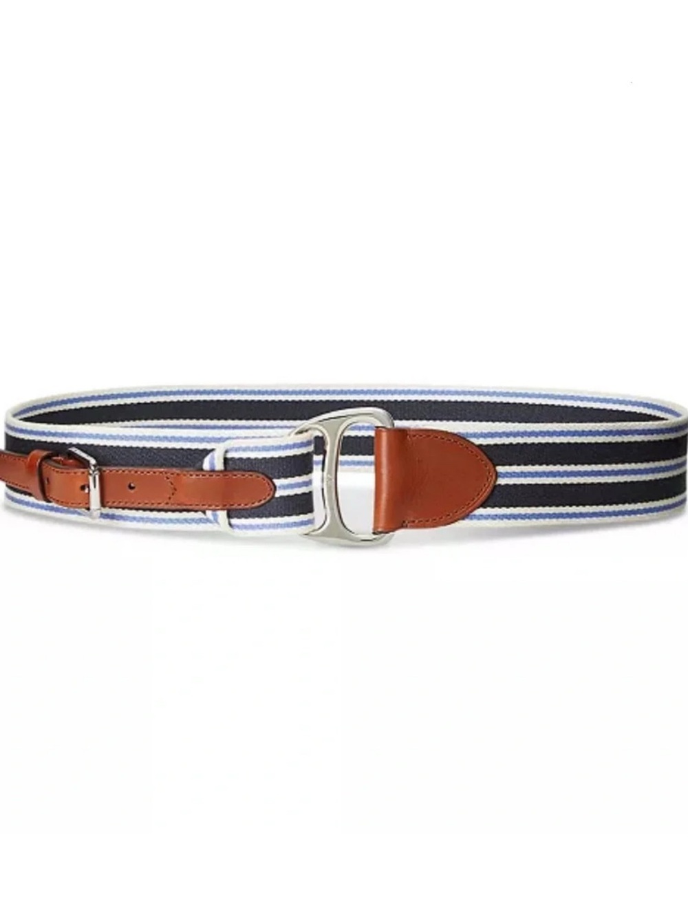 NWT Lauren Ralph Lauren Navy, White and Brown Striped Belt